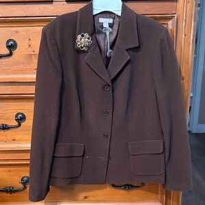 Nordstrom Brown Blazer with Elegant Brooch
